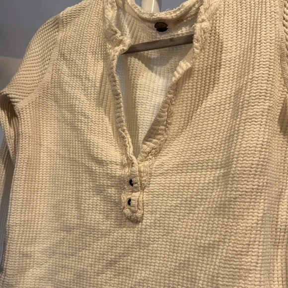 Free People Colt Long-Sleeve Waffle Knit Henley in Ecru, Size Small - Picture 4 of 6